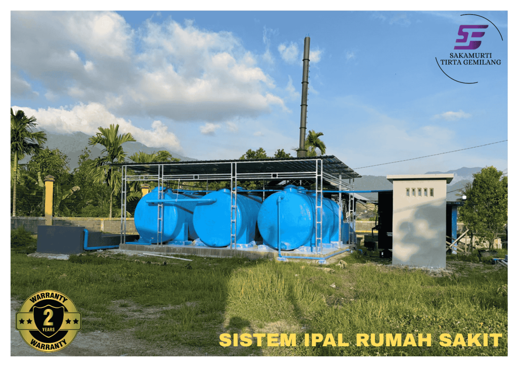 Unit pengolahan limbah cair medis menggunakan Sistem IPAL Rumah Sakit standar Kemenkes.