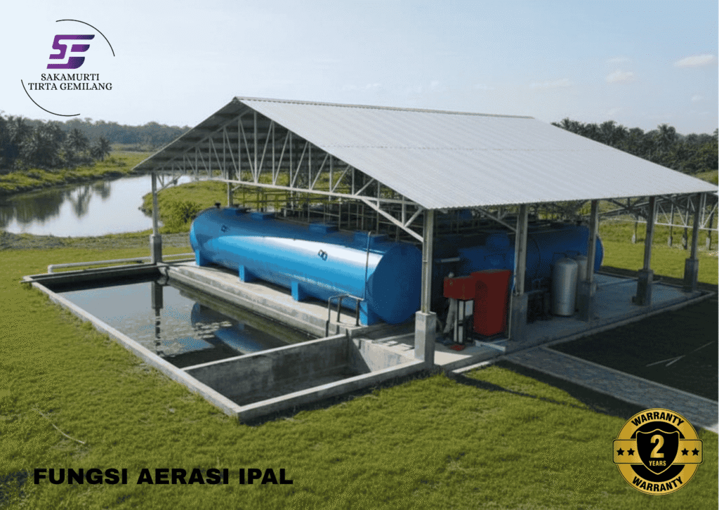 Instalasi tangki aerasi IPAL dengan bak pengendap dan penutup kanopi dari Sakamurti Tirta Gemilang